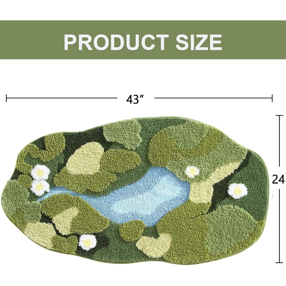 24" X 43" 3d Green Floral Area Bathroom Rug Non Slip Water Absorbent Bath Mat - Picture 2 of 9